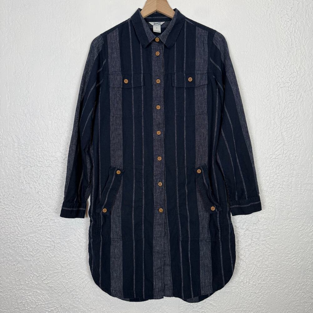 Duluth Trading Co. Artisan Hemp Duster Shirt Navy Blue Gardening Size Small